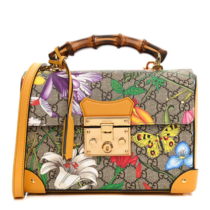 Gucci GG Supreme Monogram Flora Small Padlock Bamboo Shoulder Bag Beige Multicolor Crop 2 of 21