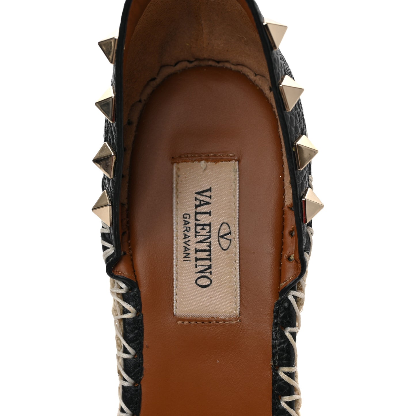 Grained Calfskin Rockstud Ankle Wrap Espadrille 15/85mm Wedges 38 Black Light Cuir