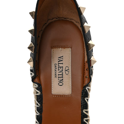 Valentino Garavani Grained Calfskin Rockstud Ankle Wrap Espadrille 15/85mm Wedges 38 Black Light Cuir 7 of 7