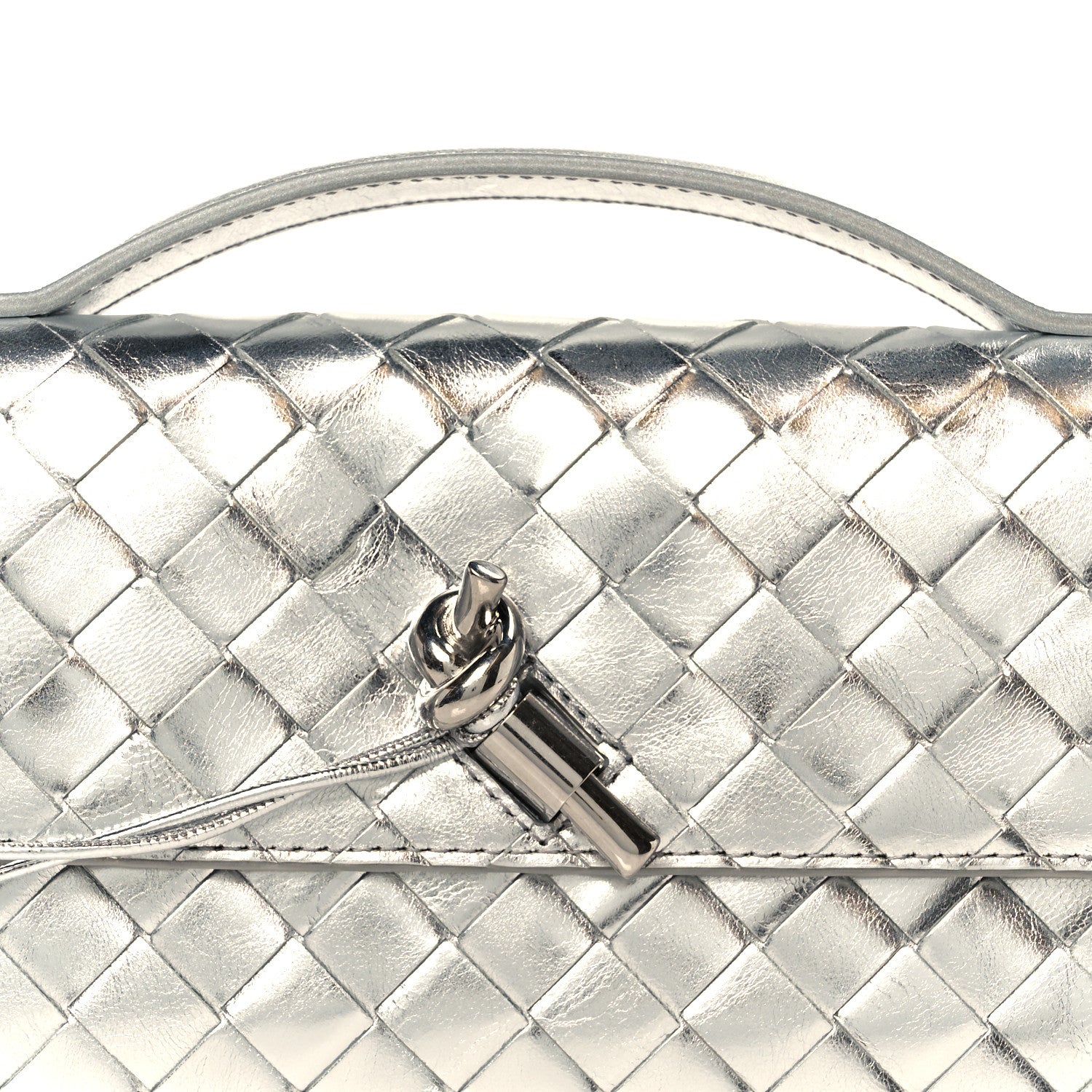 Bottega Veneta Metallic Lambskin Intrecciato Long Andiamo Top Handle Clutch Silver 8 of 10