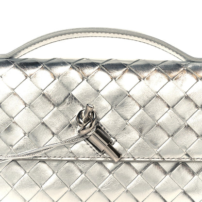 Bottega Veneta Metallic Lambskin Intrecciato Long Andiamo Top Handle Clutch Silver 8 of 10