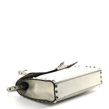 Valentino Garavani Metallic Pebbled Calfskin Medium Rockstud Flip Lock Crossbody Bag Silver 4 of 12