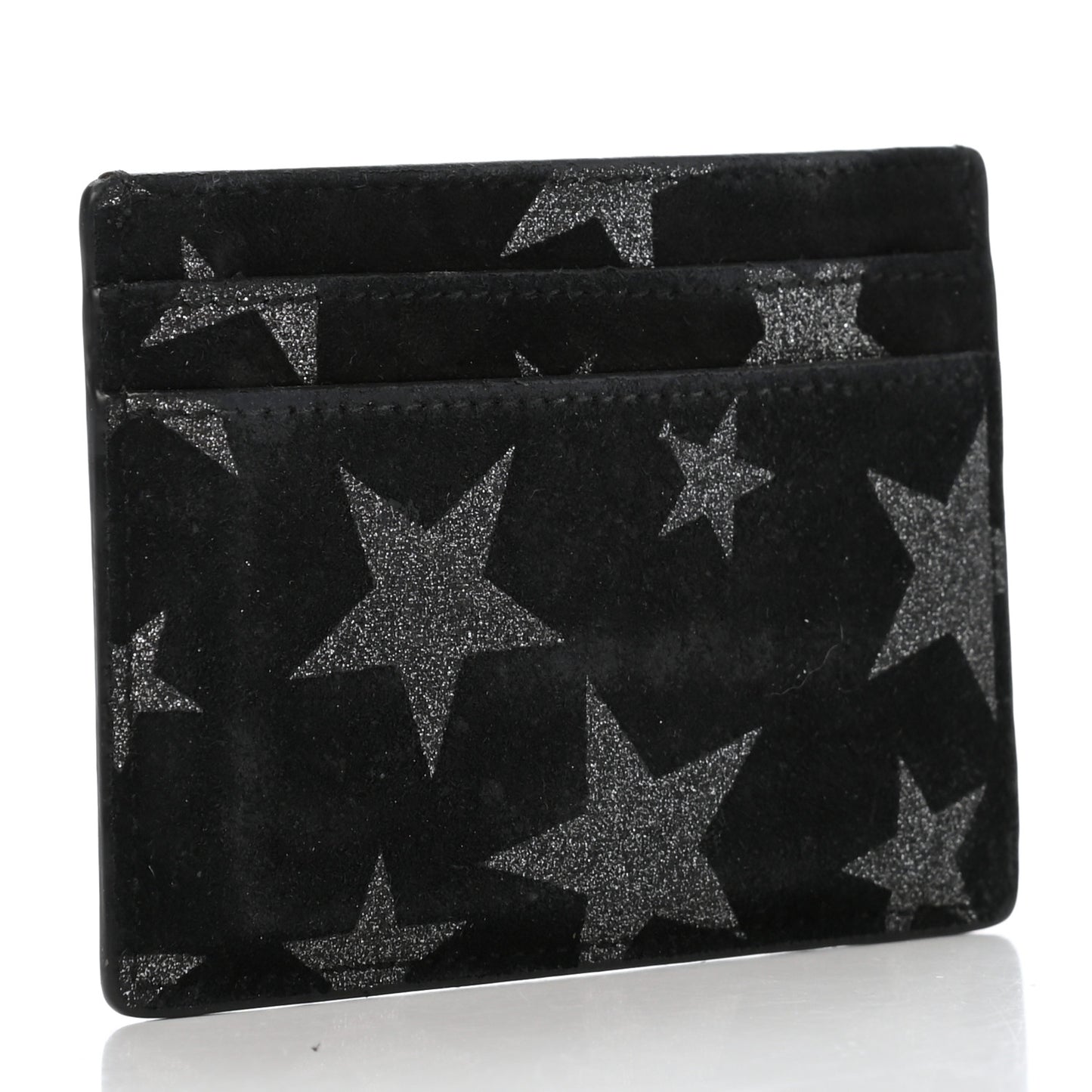 Calfskin Star Embroidered Monogram Credit Card Case Black