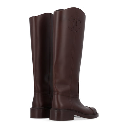 Chanel Calfskin Cap Toe CC Riding Boots 37 Dark Brown 5 of 10
