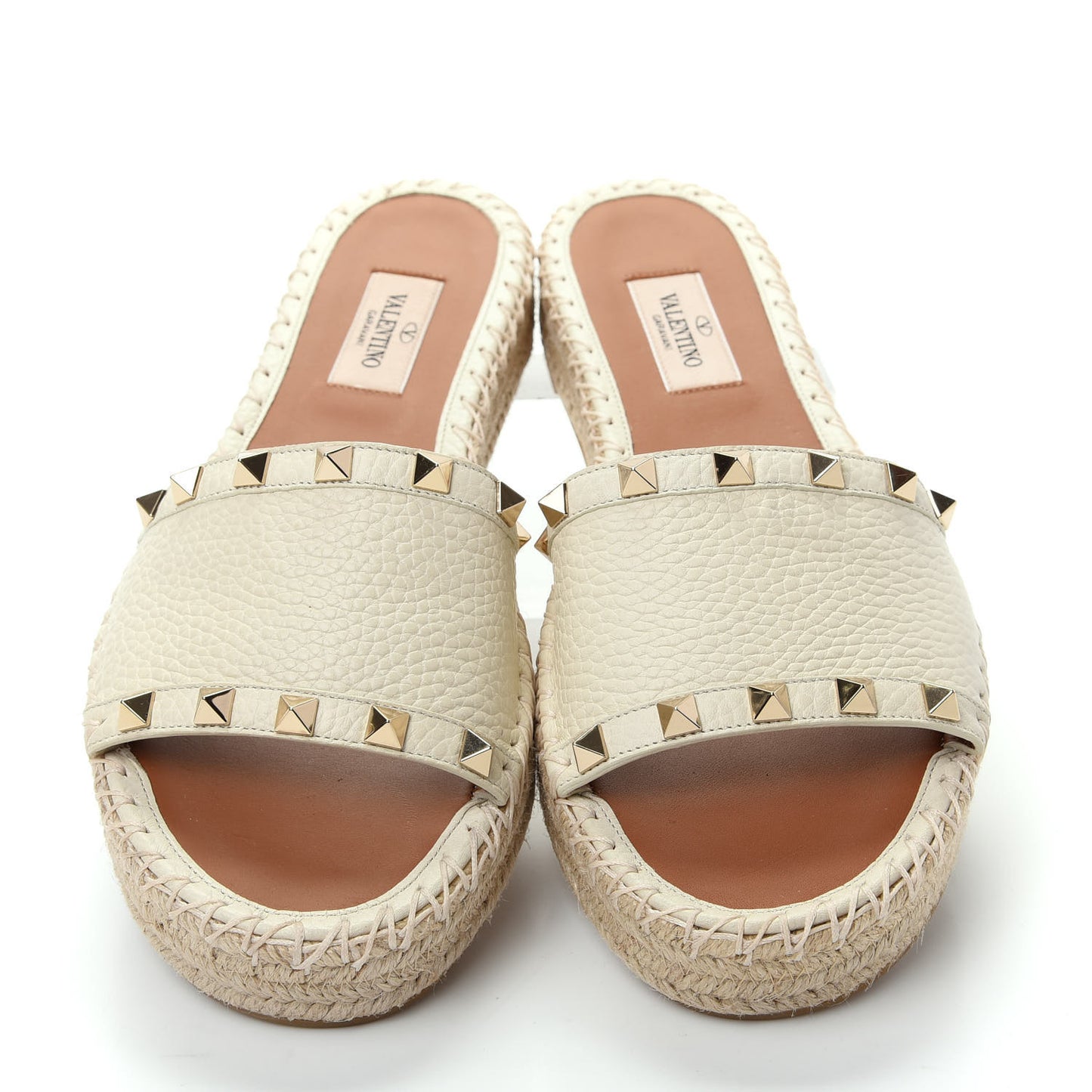 Canvas Rockstud Espadrille Flat Slide Sandals 38 White
