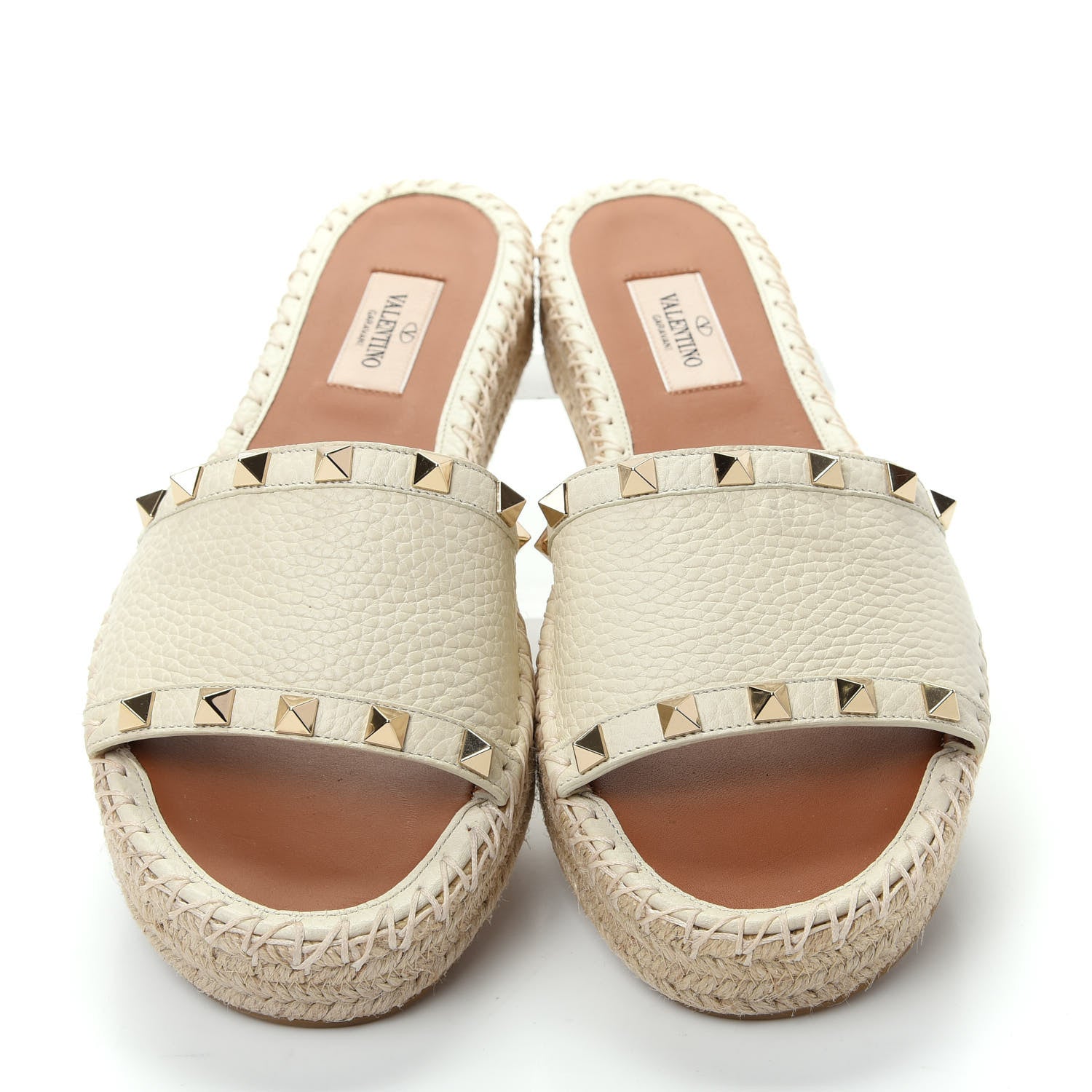 Valentino Garavani Canvas Rockstud Espadrille Flat Slide Sandals 38 White 5 of 10