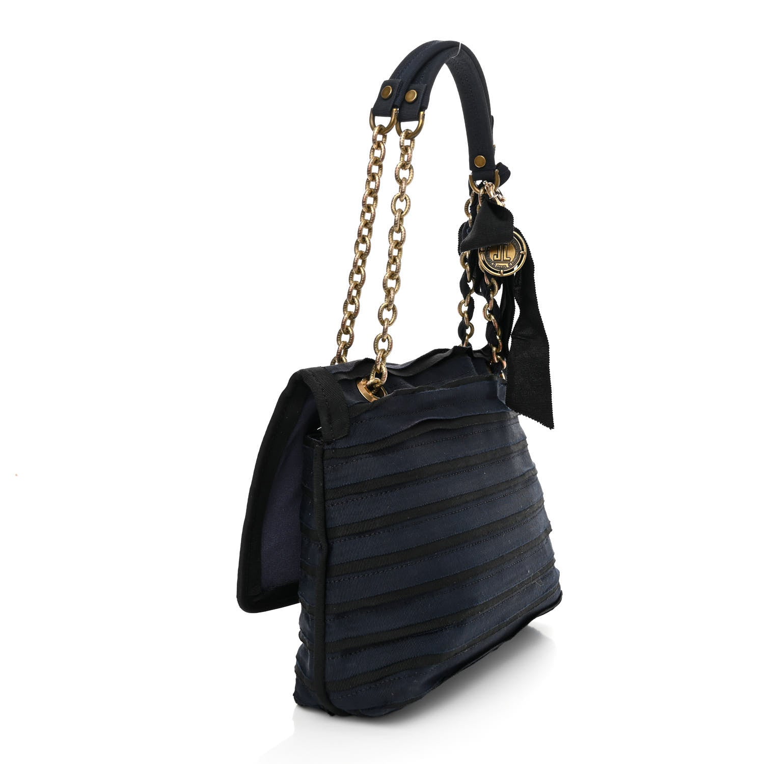 Lanvin Canvas Pleated Happy Square Shoulder Bag Blue Black 3 of 10