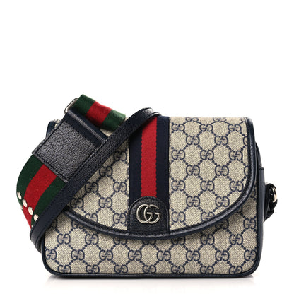 Gucci GG Supreme Monogram Textured Dollar Calfskin Web Studded Mini Ophidia Flap Shoulder Bag Beige Blue 1 of 9