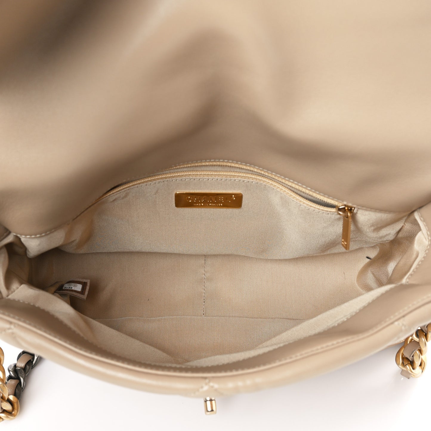 Lambskin Quilted Large Chanel 19 Flap Dark Beige