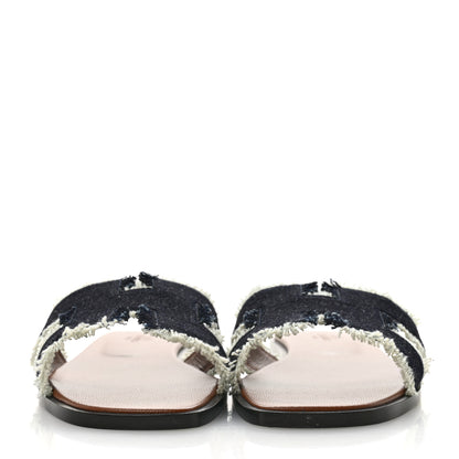 Hermes Denim Oran Fringe Sandals 36.5 Bleu Brut 3 of 9