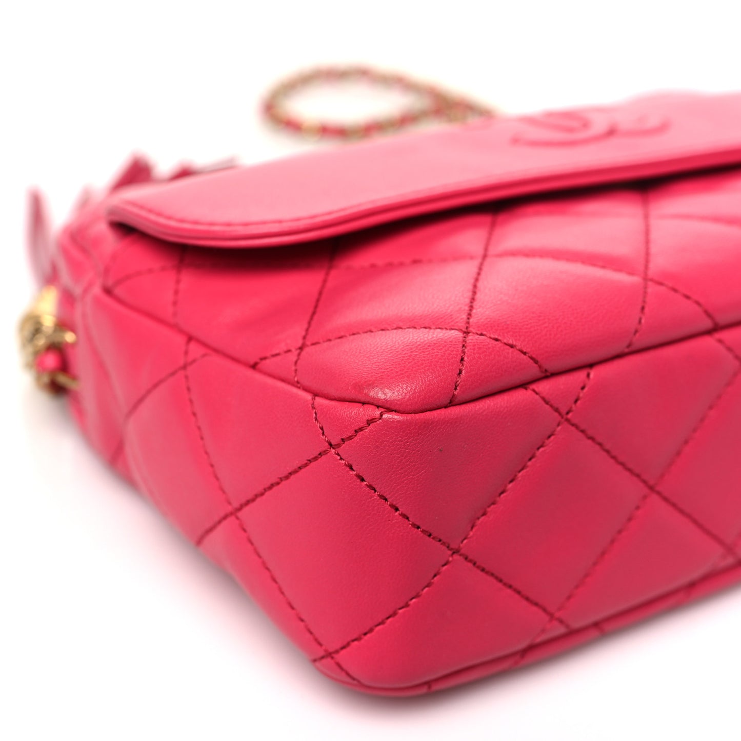 Lambskin Quilted Chain & Tassel Small Camera Case Fuchsia