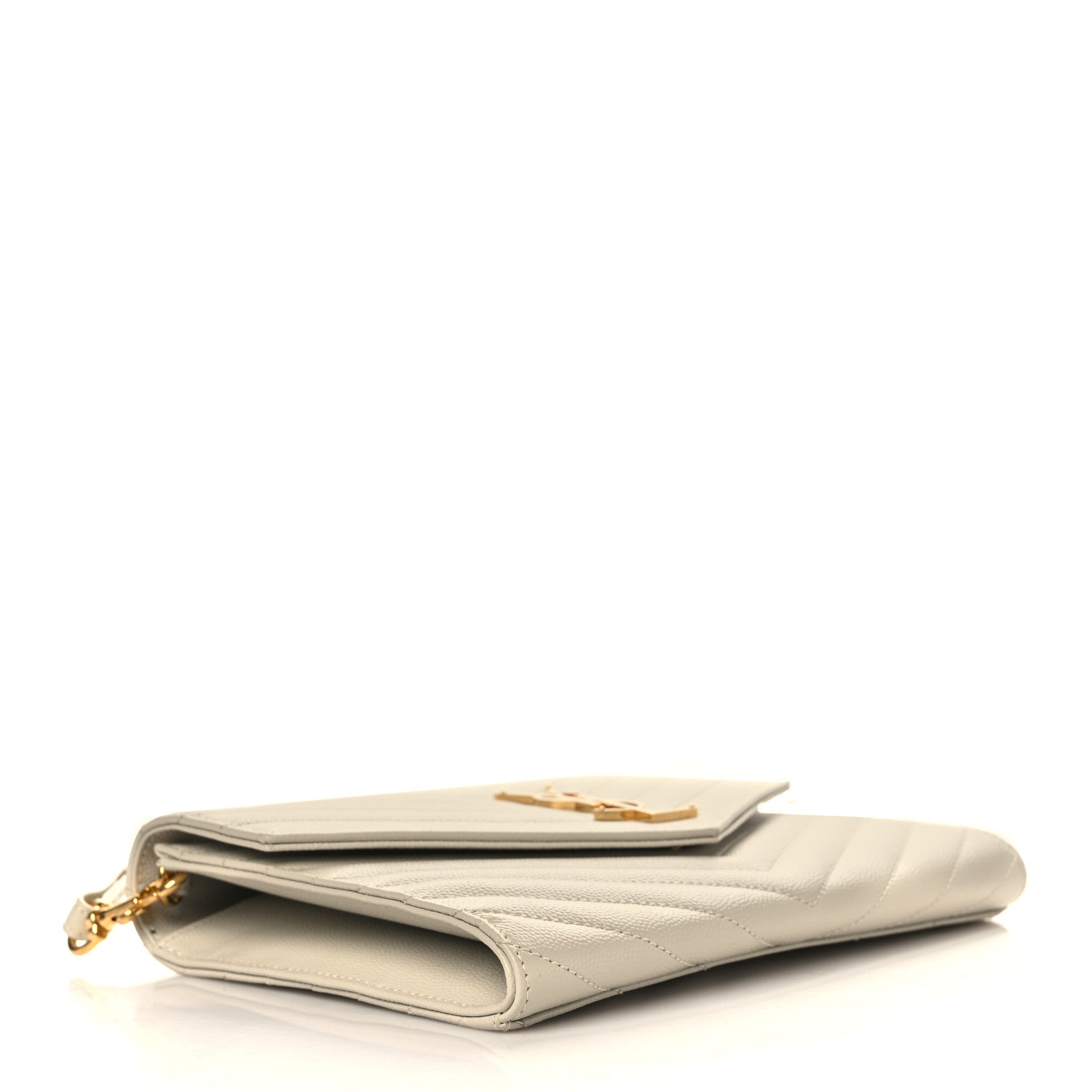 Saint Laurent Grain De Poudre Matelasse Chevron Monogram Envelope Clutch Crema Soft 4 of 8