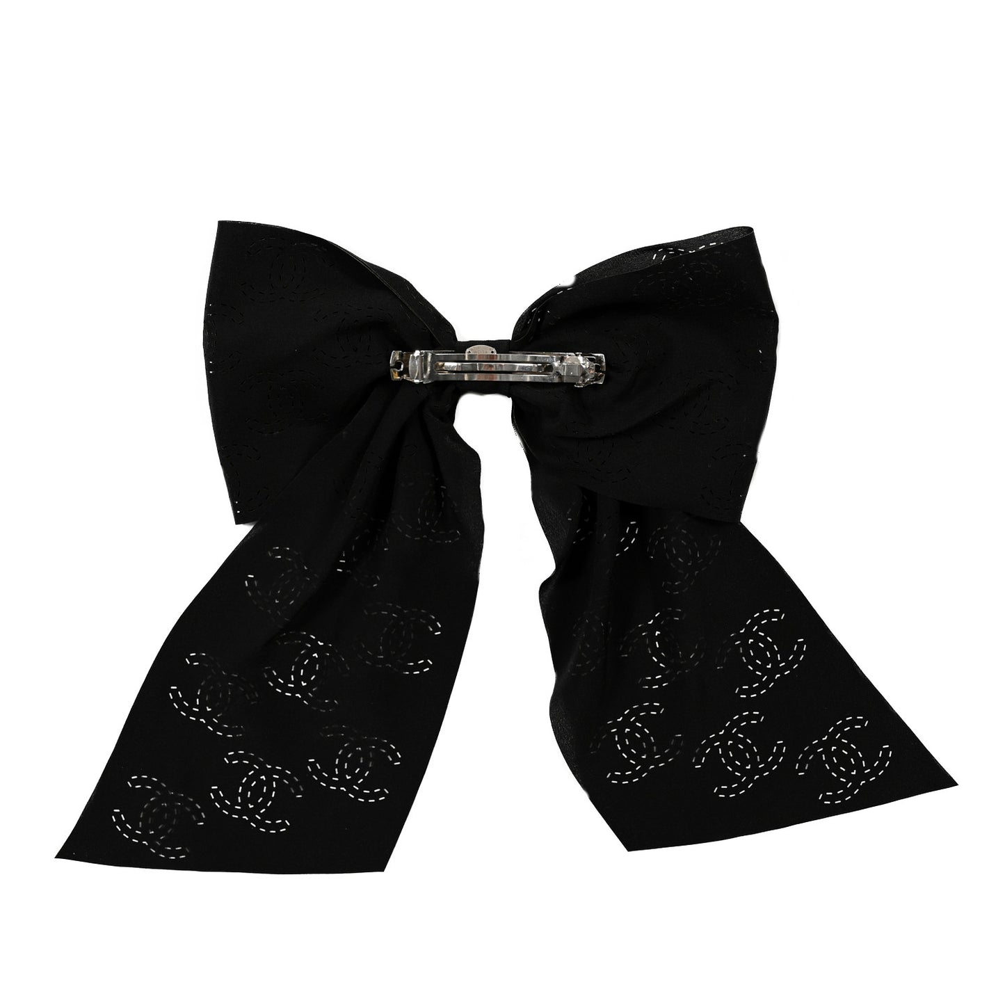 Silk Perforated Bow CC Hair Clip Black