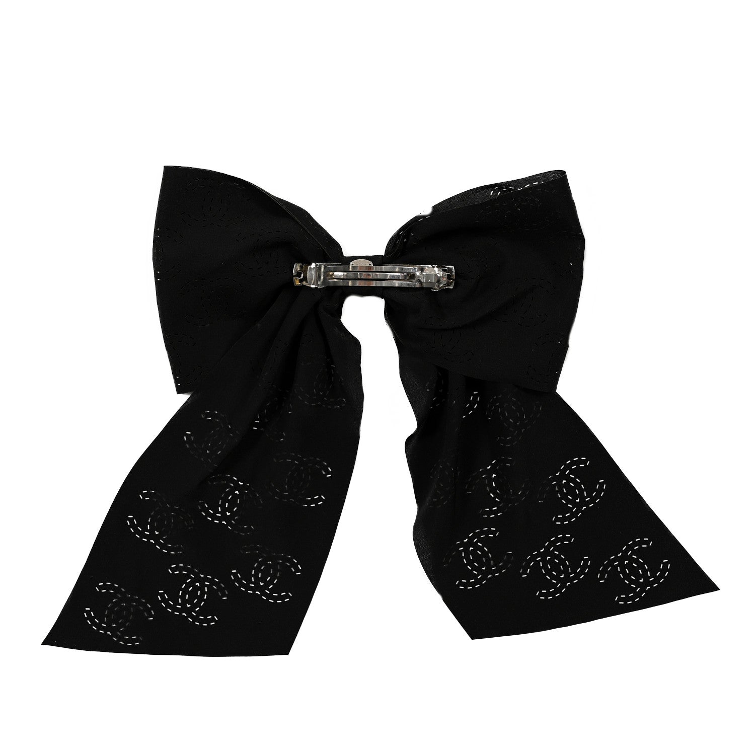 Chanel Silk Perforated Bow CC Hair Clip Black 2 of 3