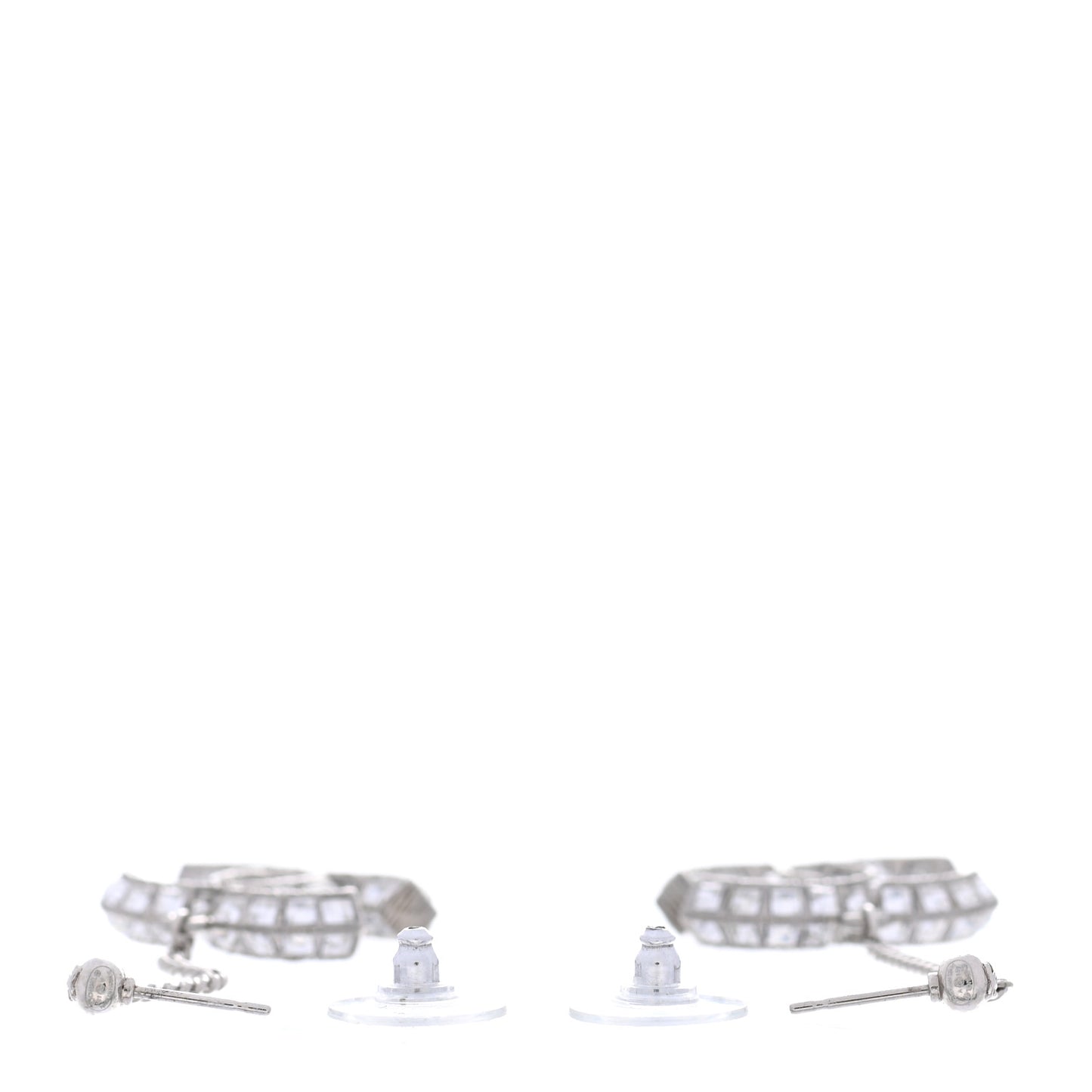 Baguette Crystal CC Drop Earrings Silver
