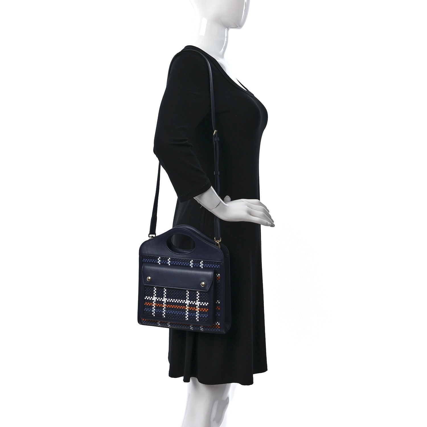 Burberry Calfskin Nylon Tartan Mini Pocket Bag Blue White Orange 2 of 8