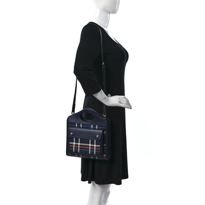 Burberry Calfskin Nylon Tartan Mini Pocket Bag Blue White Orange 2 of 8