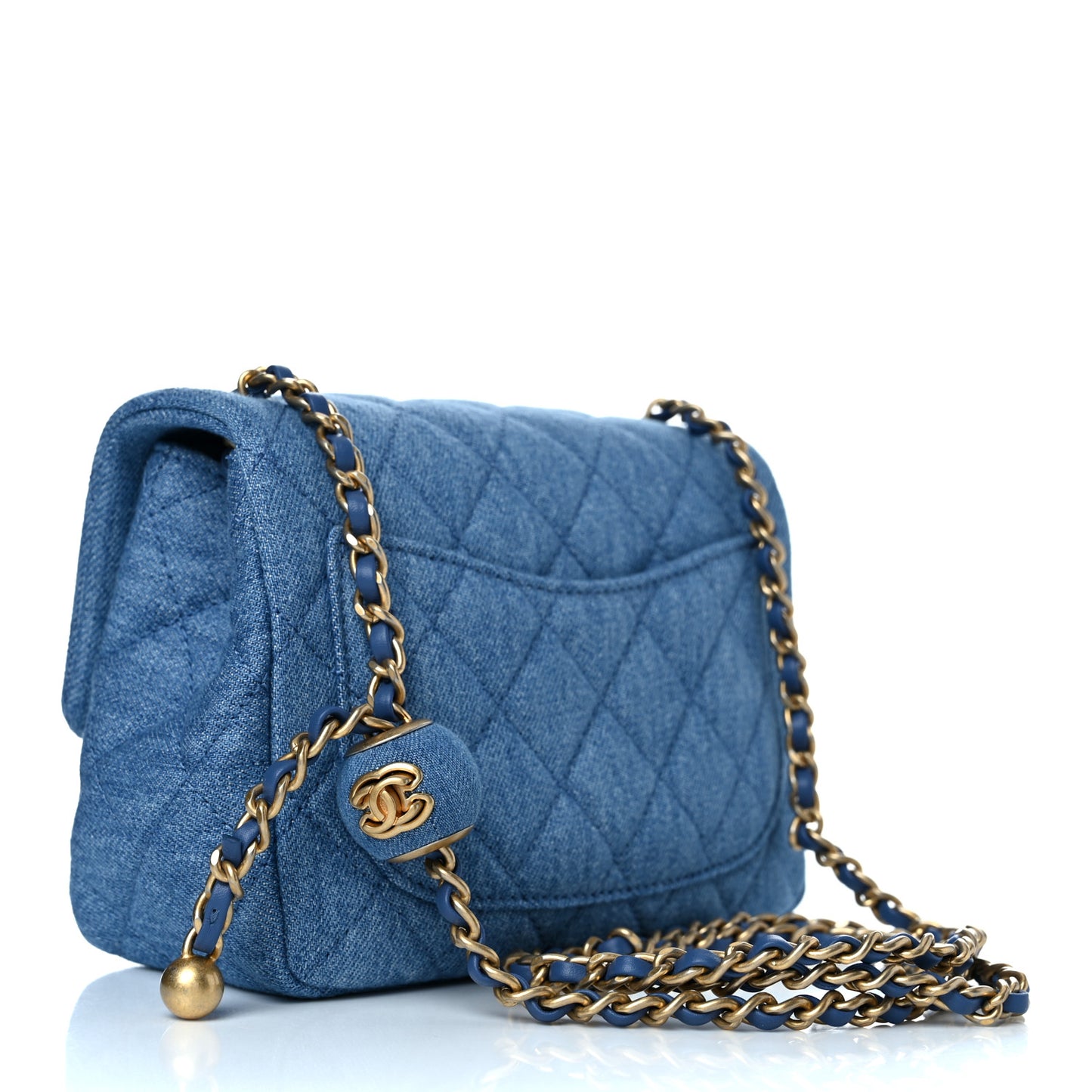 Denim Quilted Mini Pearl Crush Flap Blue