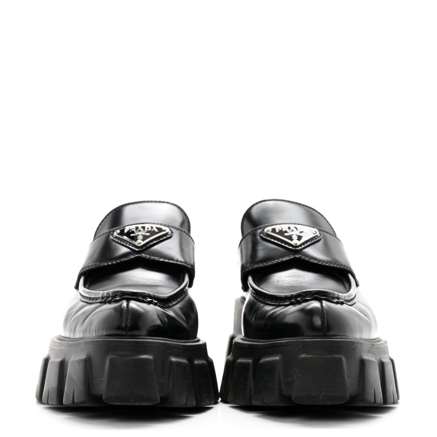 Prada Spazzolato Triangle Logo Monolith Pointy 55mm Loafers 40 Black 2 of 12