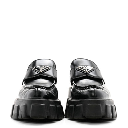 Prada Spazzolato Triangle Logo Monolith Pointy 55mm Loafers 40 Black 2 of 12