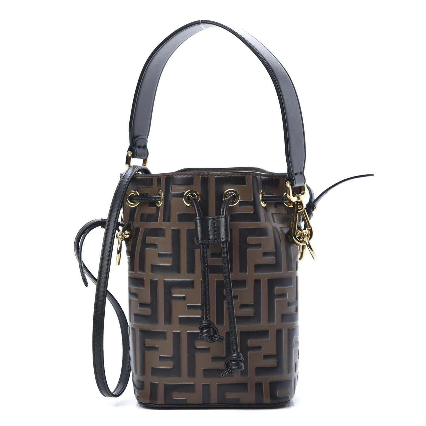 Vitello Liberty F is Fendi Bi-Color FF 1974 Embossed Mini Mon Tresor Bucket Bag Maya Black