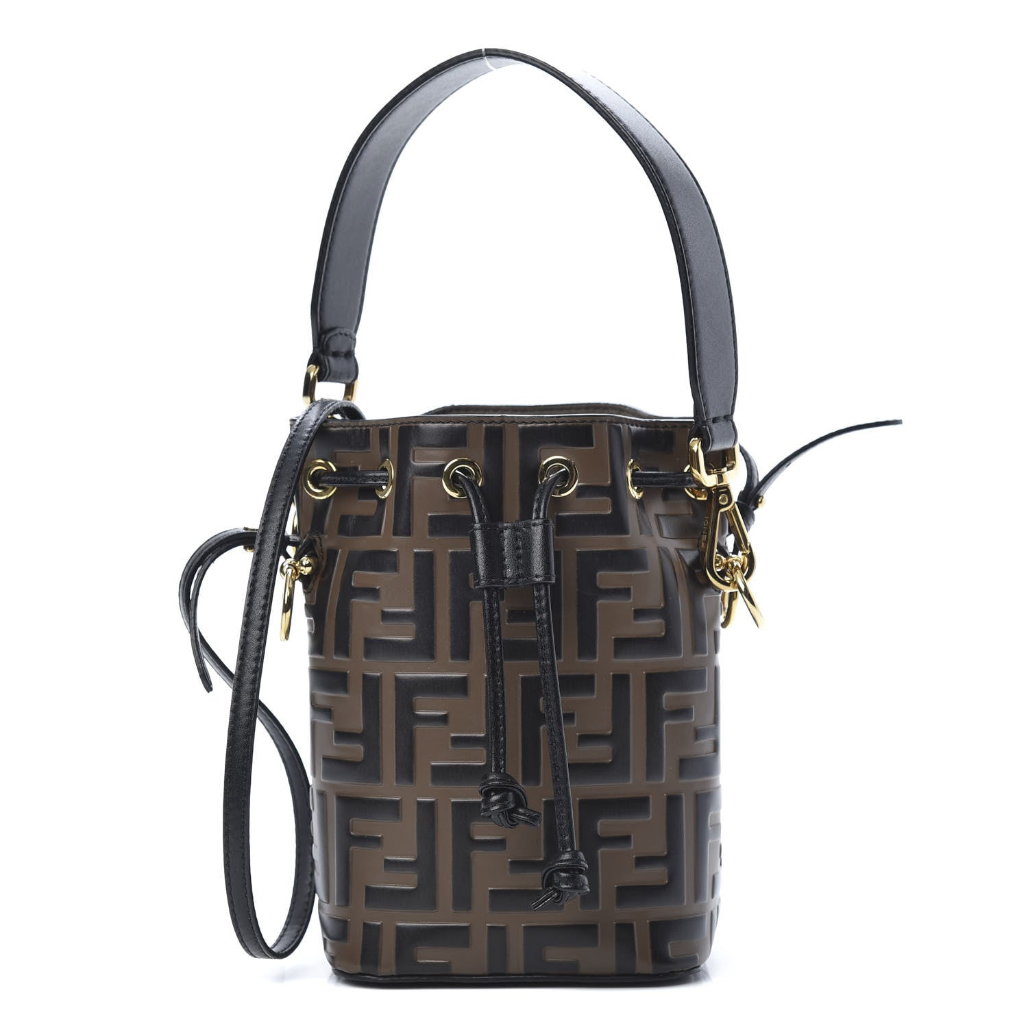 Fendi Vitello Liberty F is Fendi Bi-Color FF 1974 Embossed Mini Mon Tresor Bucket Bag Maya Black 1 of 11