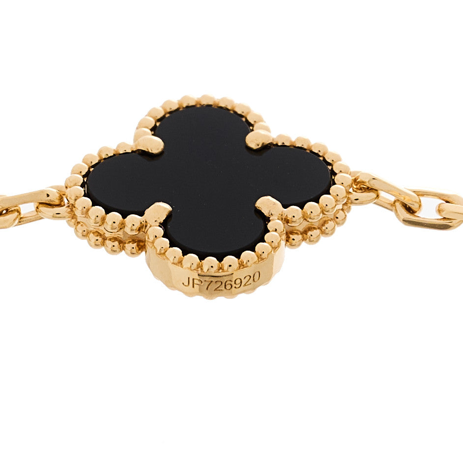 Van Cleef & Arpels 18K Yellow Gold Black Onyx 5 Motifs Vintage Alhambra Bracelet 4 of 4