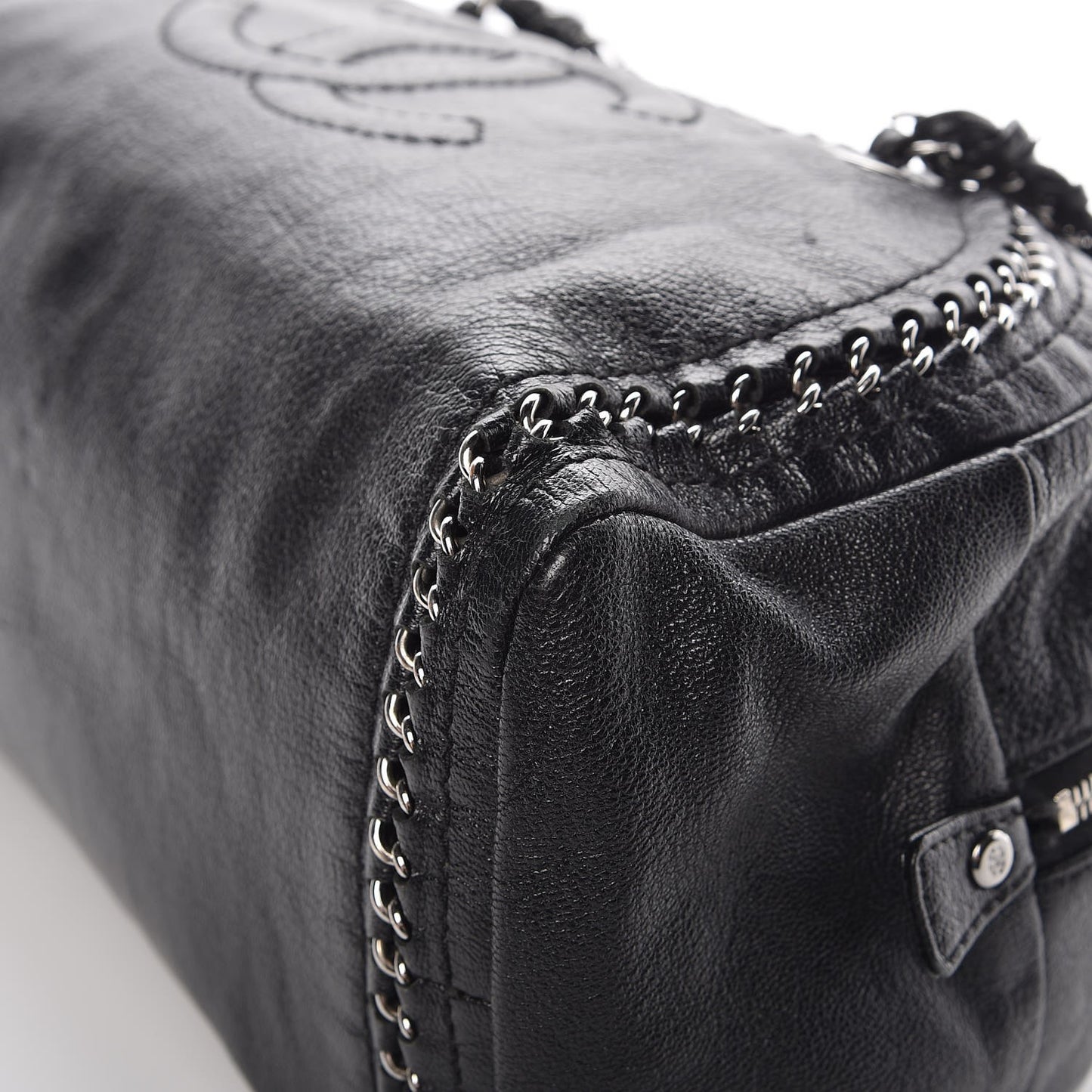 Metallic Goatskin Medium Luxe Ligne Bowler Black