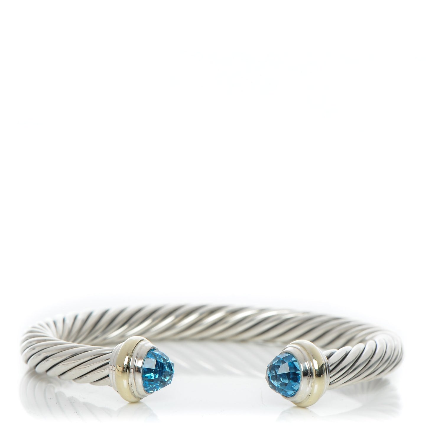 Sterling Silver 14K Yellow Gold Blue Topaz 7mm Cable Classics Bracelet