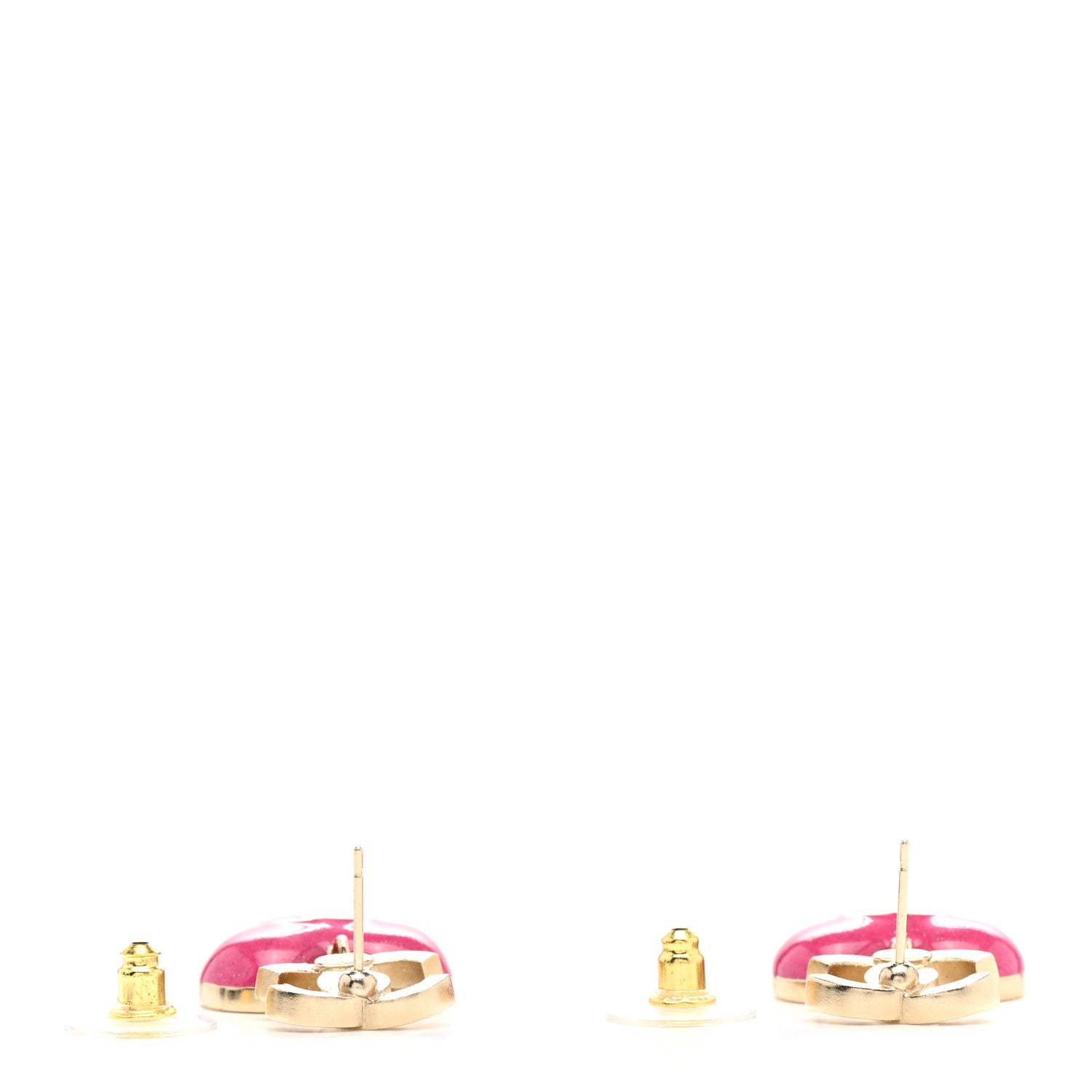 Chanel Crystal CC Resin Heart Drop Earrings Pink Gold 3 of 5