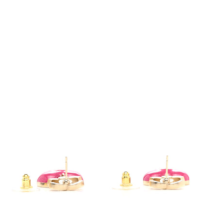 Chanel Crystal CC Resin Heart Drop Earrings Pink Gold 3 of 5