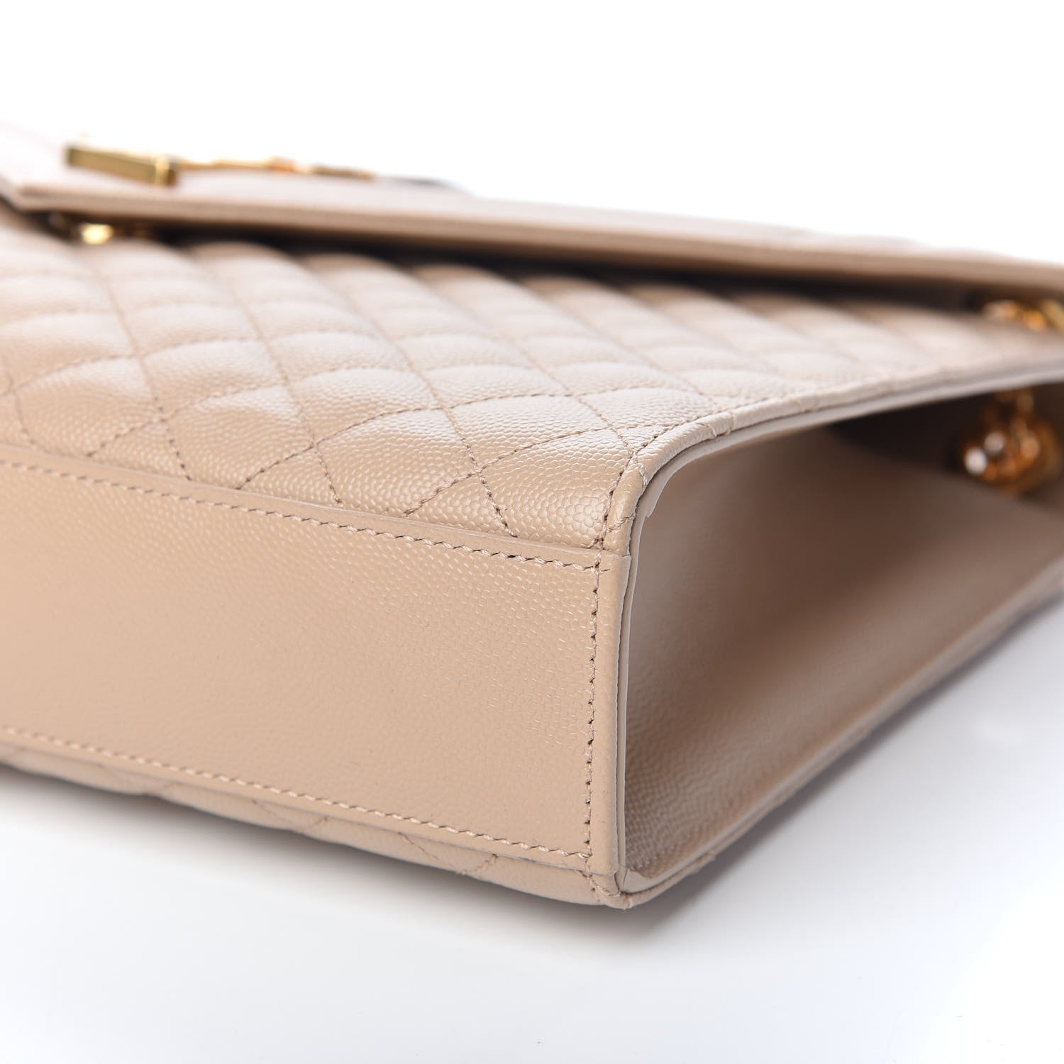 Saint Laurent Grain De Poudre Mixed Matelasse Large Triquilt Monogram Satchel Dark Beige 8 of 8