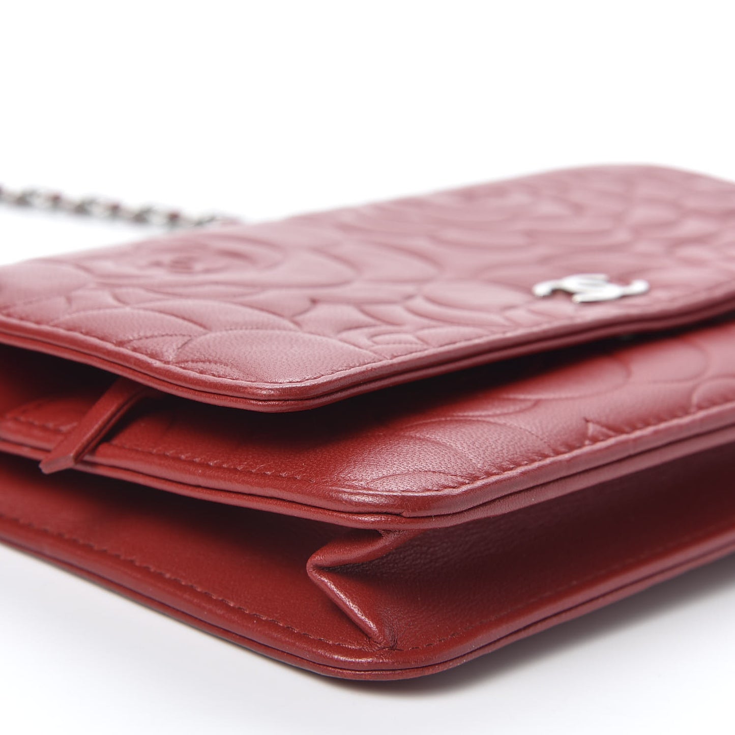 Lambskin Camellia Embossed Wallet On Chain WOC Red