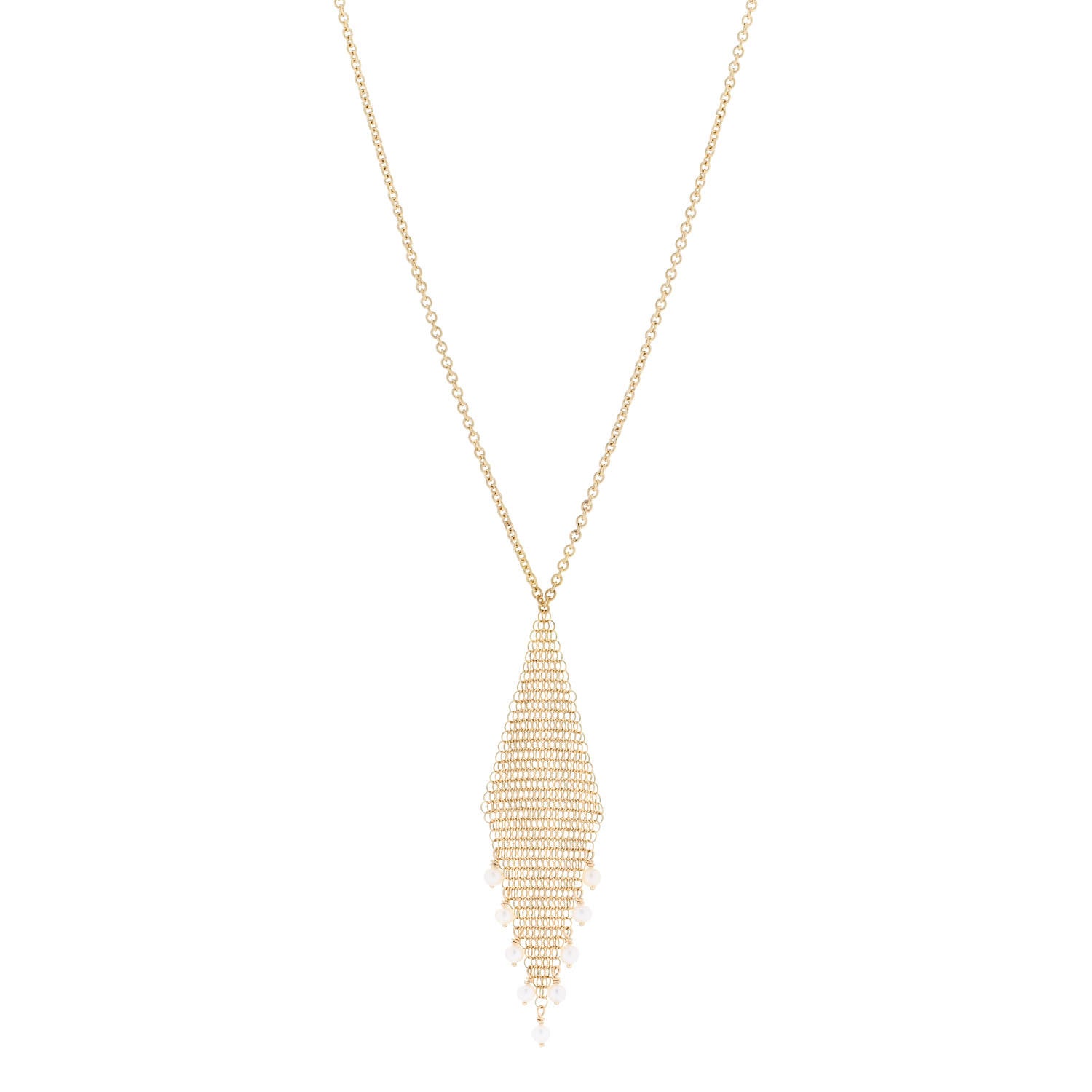 Tiffany 18K Yellow Gold Freshwater Cultured Pearl Elsa Peretti Mesh Fringe Pendant Necklace 1 of 5