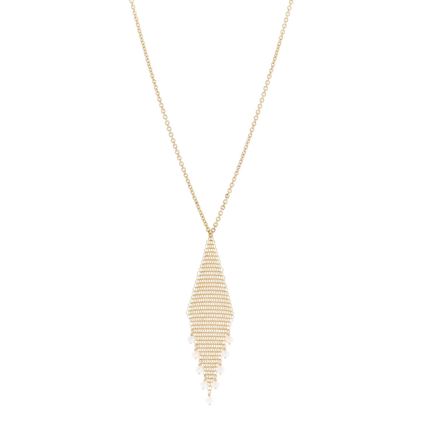 18K Yellow Gold Freshwater Cultured Pearl Elsa Peretti Mesh Fringe Pendant Necklace