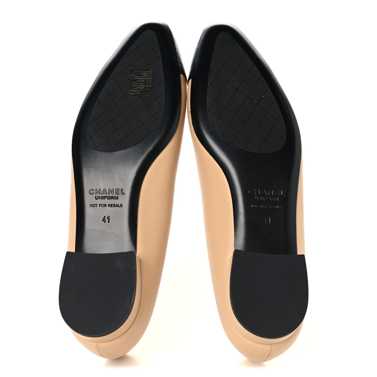 Chanel Lambskin Cap Toe CC Uniform Ballerina Flats 41 Beige Black 6 of 10