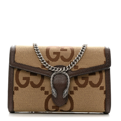 Gucci Monogram Jumbo GG Textured Dollar Calfskin Mini Dionysus Chain Wallet Camel Ebony New Acero 1 of 11