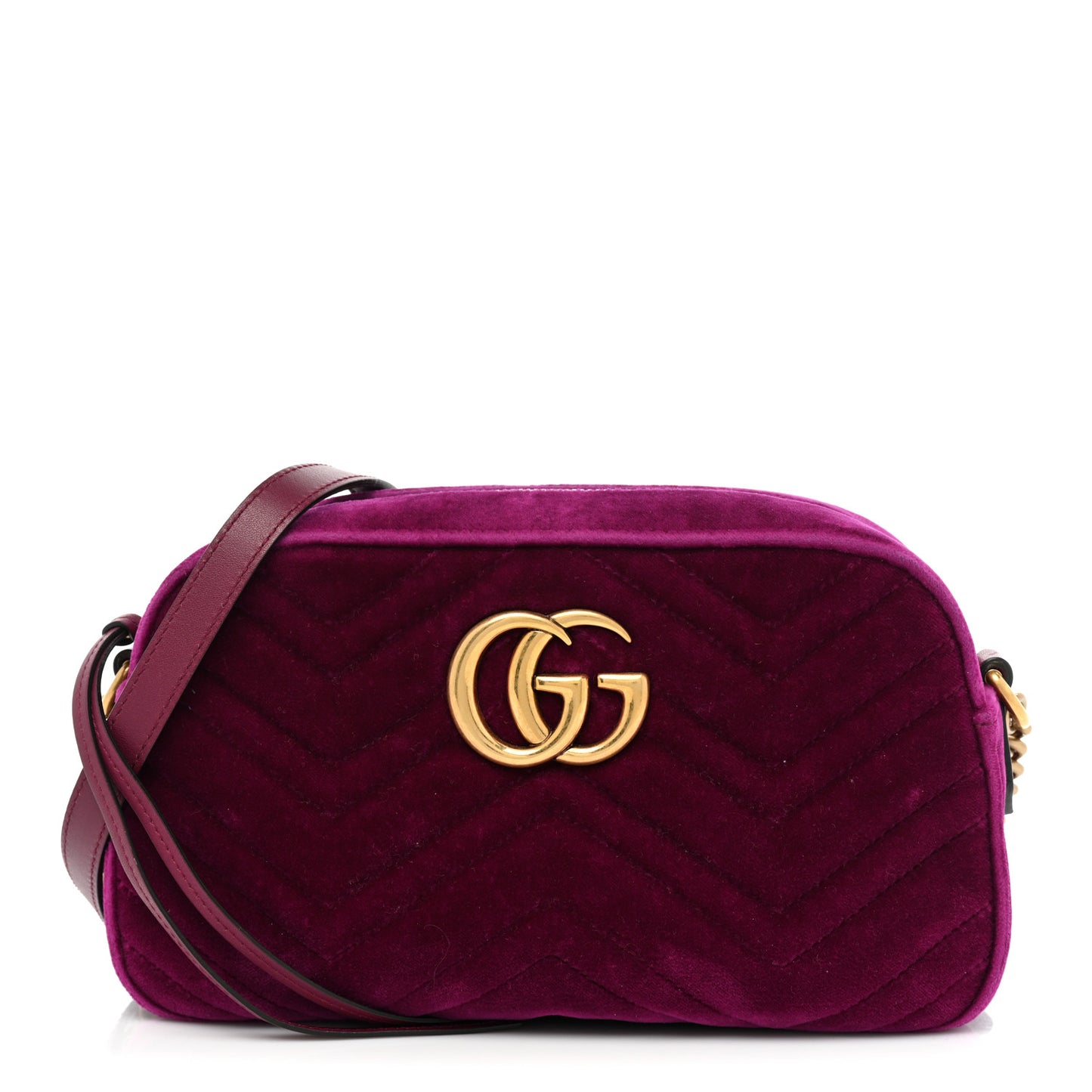 Velvet Matelasse Small GG Marmont Chain Shoulder Bag Fuchsia Violet Cyclamen