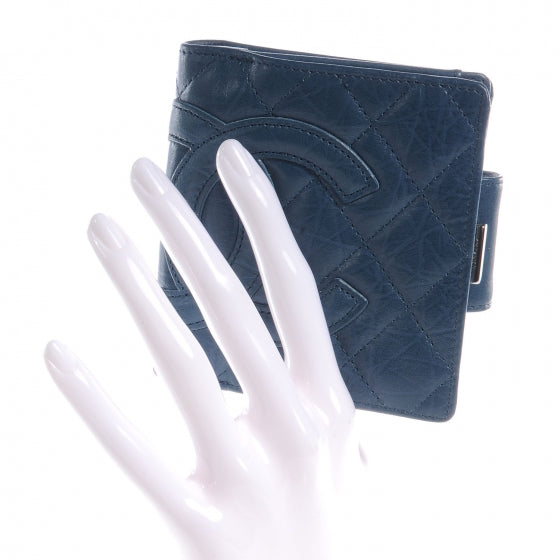 Chanel Aged Calfskin Cambon Compact Wallet Blue 2 of 8