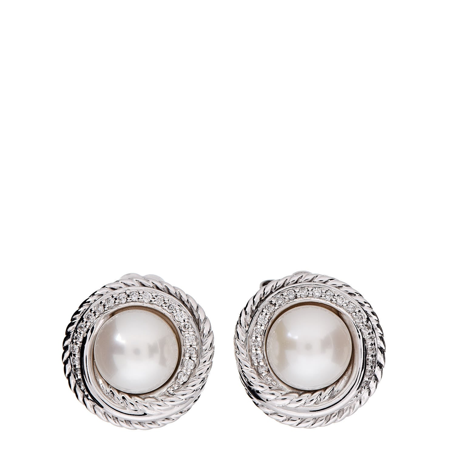 David Yurman Sterling Silver Diamond Freshwater Pearl Crossover Earrings 1 of 3