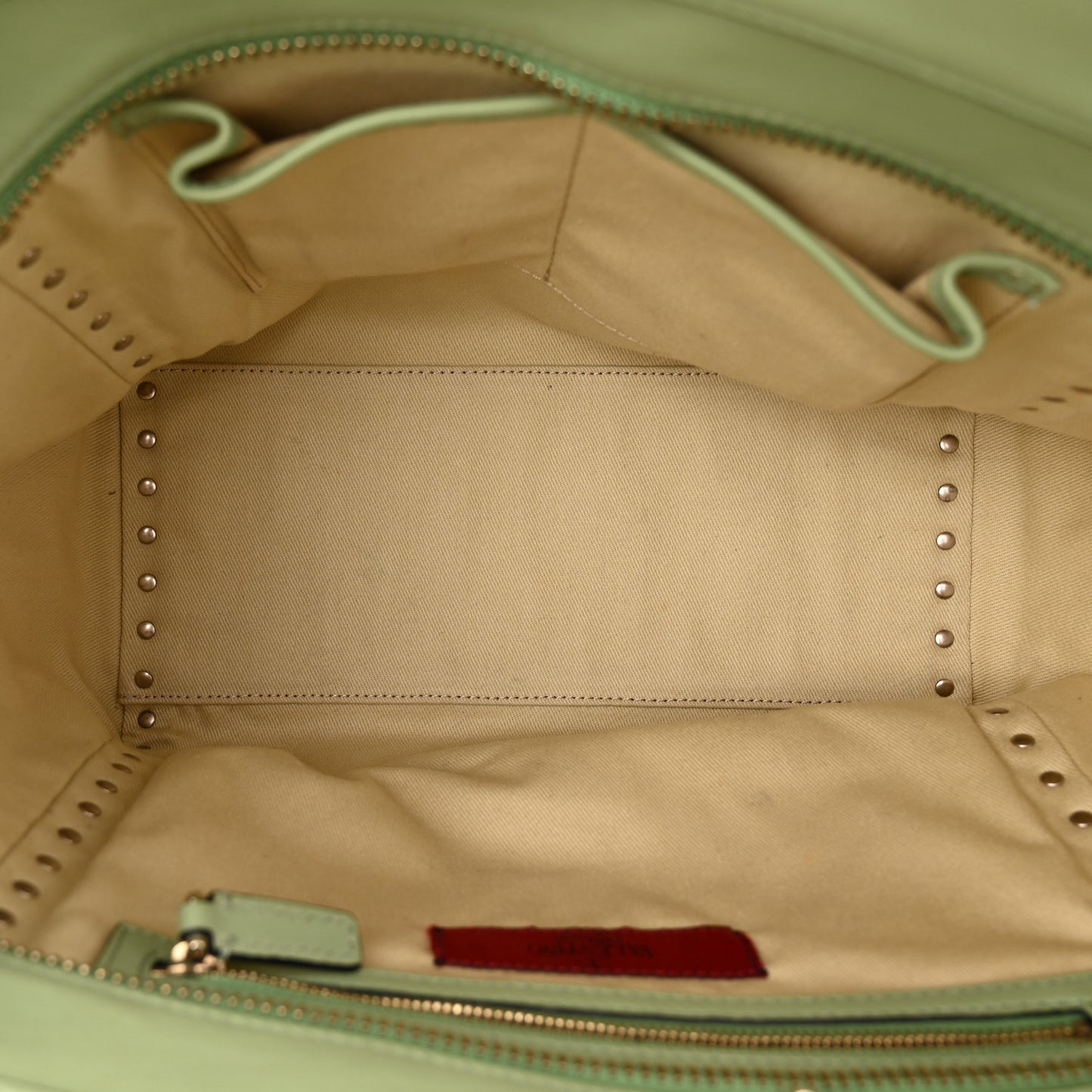 Vitello Rockstud Double Handle Tote Green Tea Sorbet