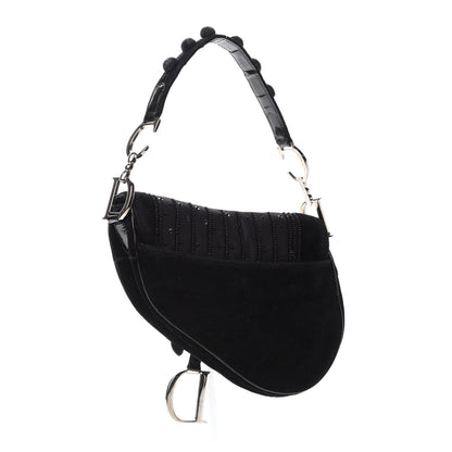 Christian Dior Velvet Nylon Pom Pom Saddle Bag Black 3 of 9