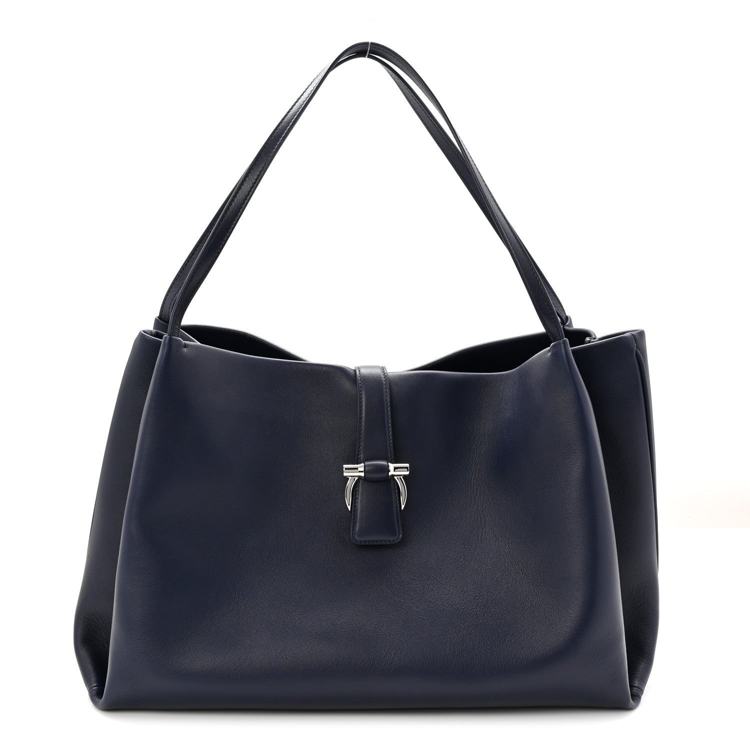 Salvatore Ferragamo Calfskin Large New Line Tote Navy Blue 1 of 10