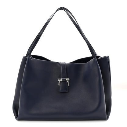 Salvatore Ferragamo Calfskin Large New Line Tote Navy Blue 1 of 10