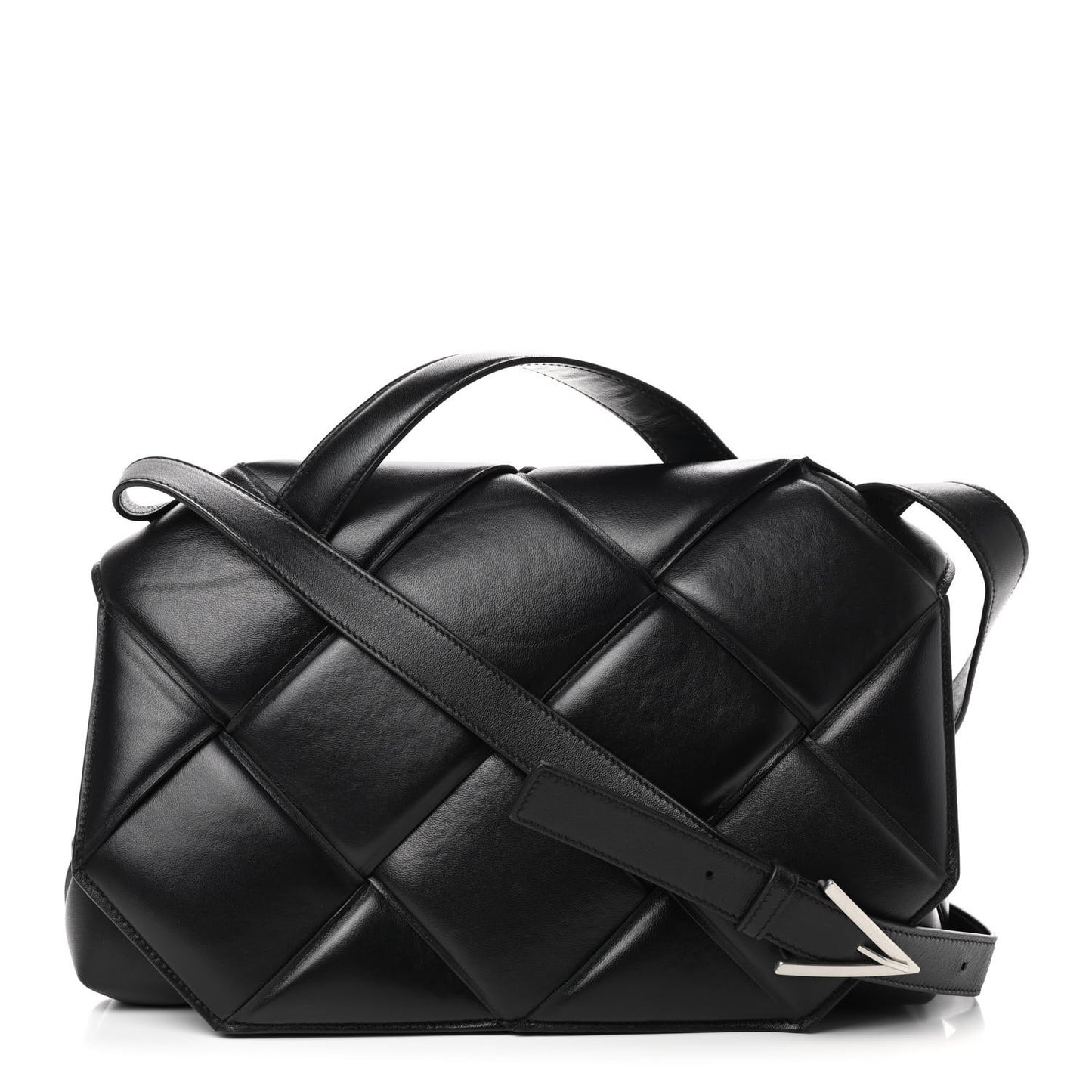 Nappa Intreccio Padded Top Handle Shoulder Bag Black