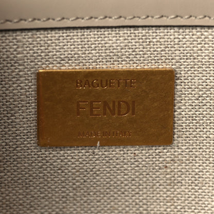 Fendi Canvas Vitello King FF Embroidered Baguette Grezzo White Nuvola 6 of 10