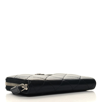 Chanel Lambskin Crystal Star Quilted Studded CC Zip Around Card Holder Wallet Black 4 of 8