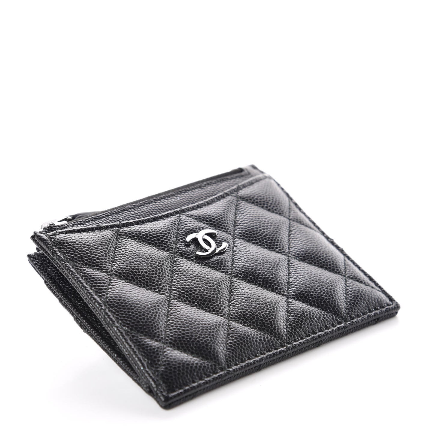 Iridescent Caviar Quilted CC Zip Card Holder Black