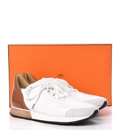 Hermes Suede Goatskin Calfskin Mens Miles Sneakers 43.5 White Gold 14 of 14