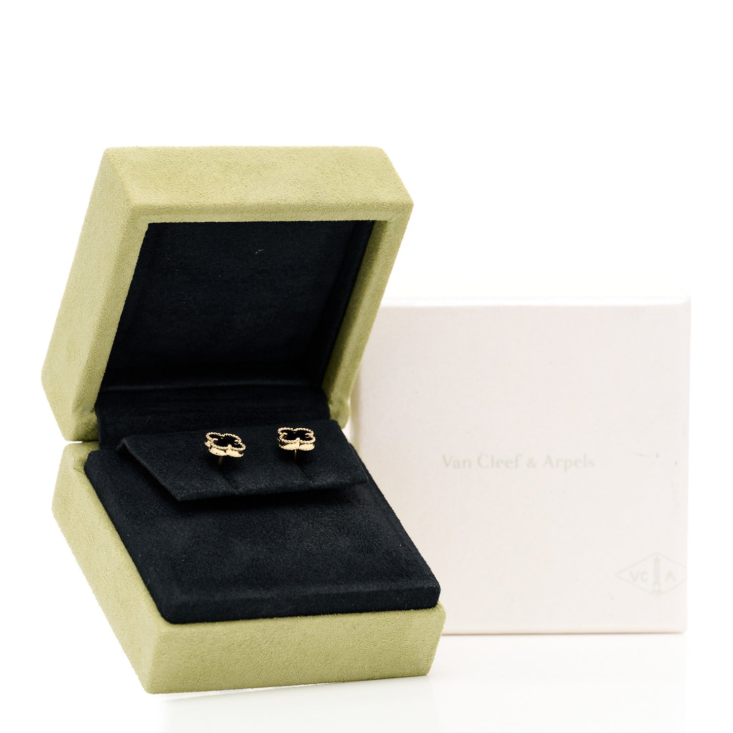 18K Yellow Gold Black Onyx Sweet Alhambra Earrings